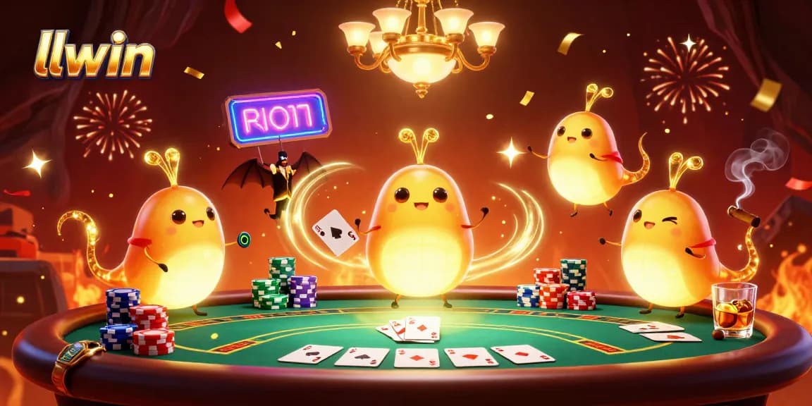 Experience thrilling poker action with llwin's vibrant casino scene illuminated by glowworms.