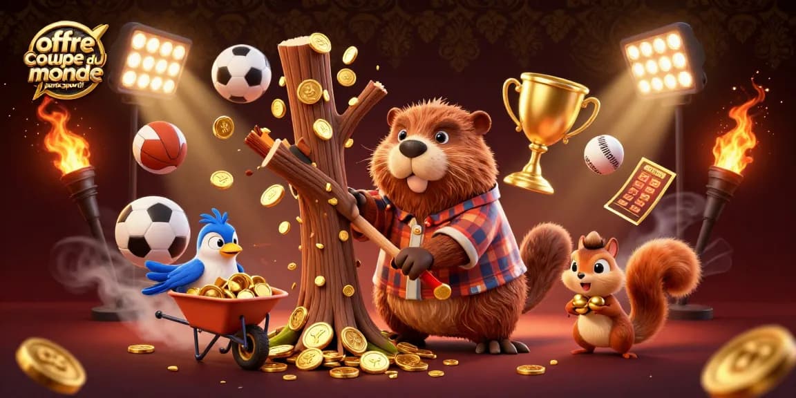 Découvrez l'offre coupe du monde paris sportif avec un castor ludique et des éléments de jeu dynamiques.