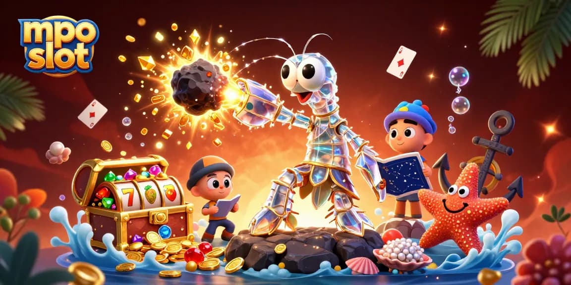 Experience the excitement of mpo slot in a vibrant 3D scene with galactic characters and casino elements.