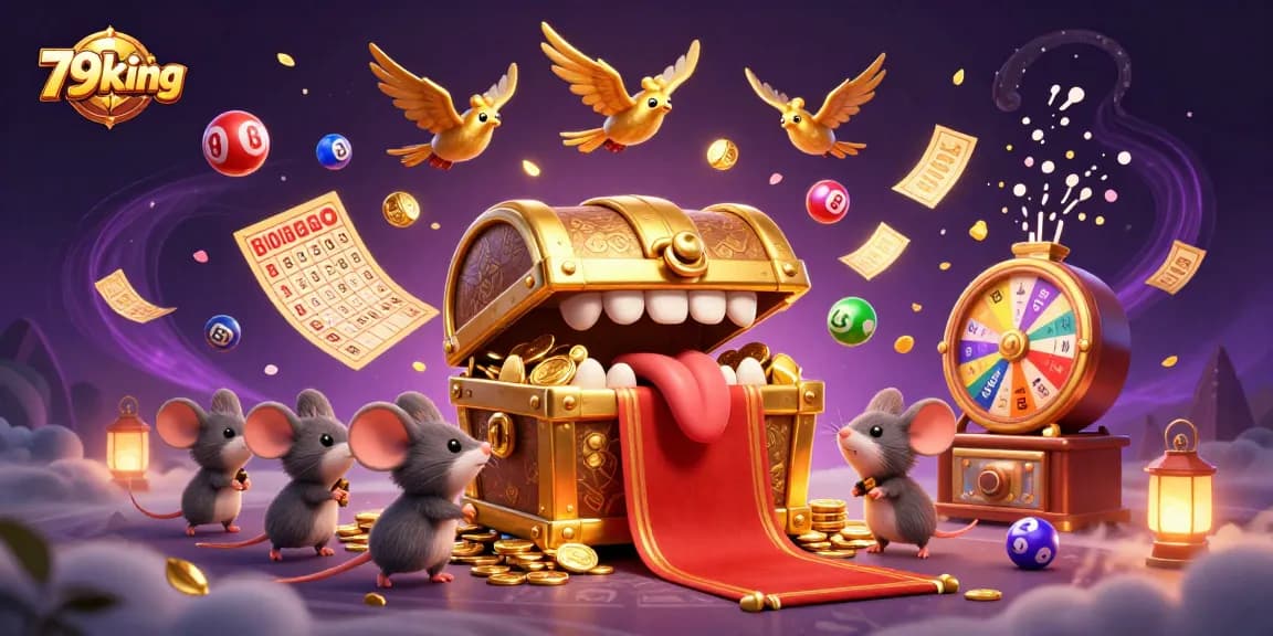 Experience excitement with 79king as a treasure chest lures adventurer mice amidst dynamic lottery elements.