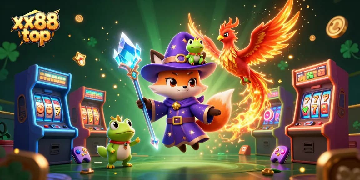 Experience gaming excitement with a mystical wizard fox in the enchanting xx88 top illustration.