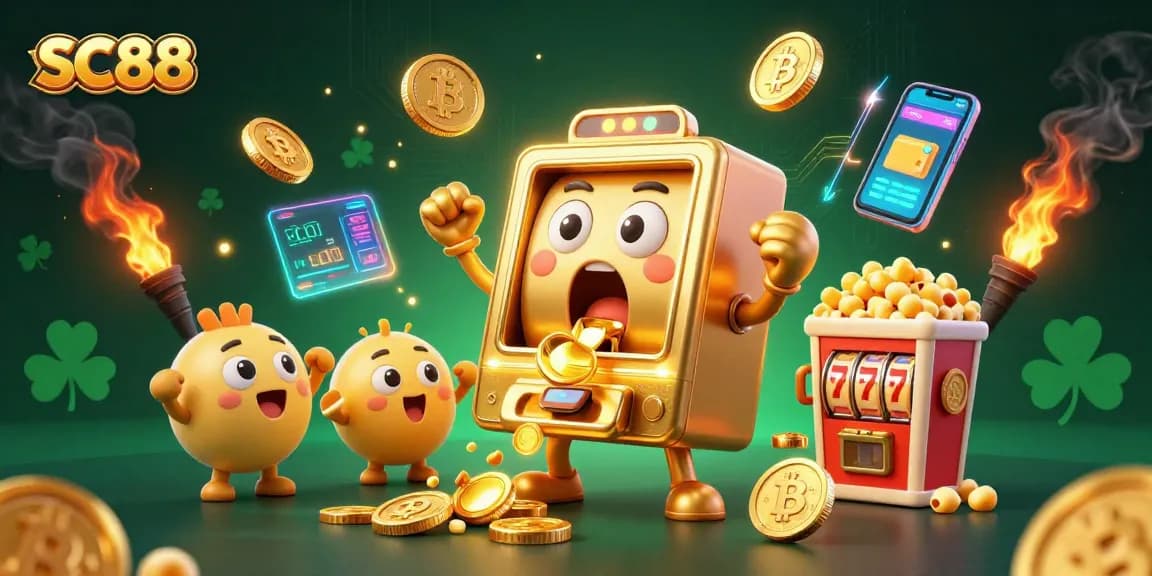 Celebrate big wins at SC88's exciting slot machine games with vibrant graphics and golden coins!