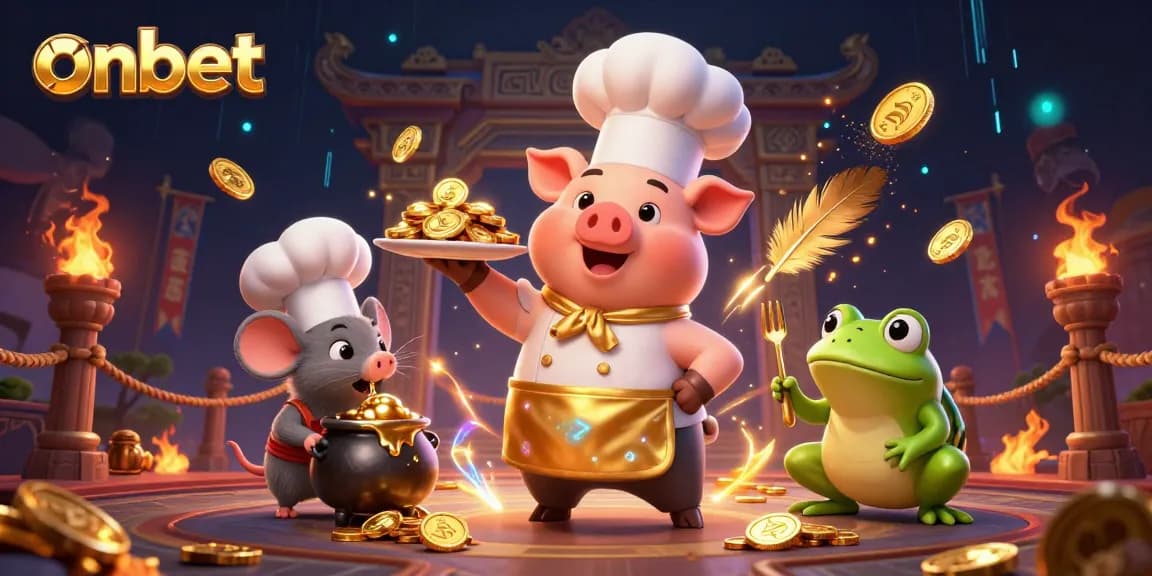 Experience thrilling betting at onbet with gold coins, lively characters, and dynamic casino elements.