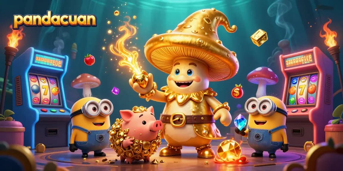Mainkan slot gacor pandacuan dengan karakter ajaib di ilustrasi 3D cerah dan penuh warna.