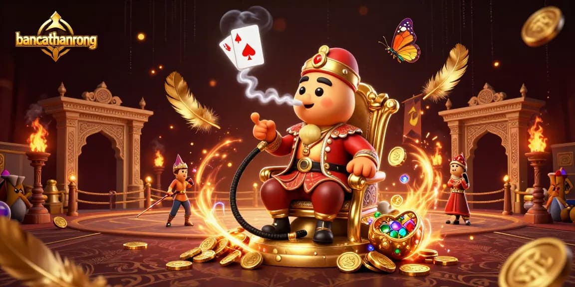 Experience the thrilling ambiance at bancathanrong with a vibrant 3D scene of a hookah-master surrounded by lively gaming elements.