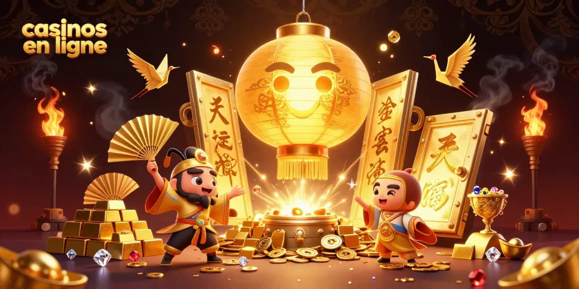 Venez découvrir les meilleurs casinos en ligne avec des croupiers en direct et des symboles de chance sur un fond vibrant.