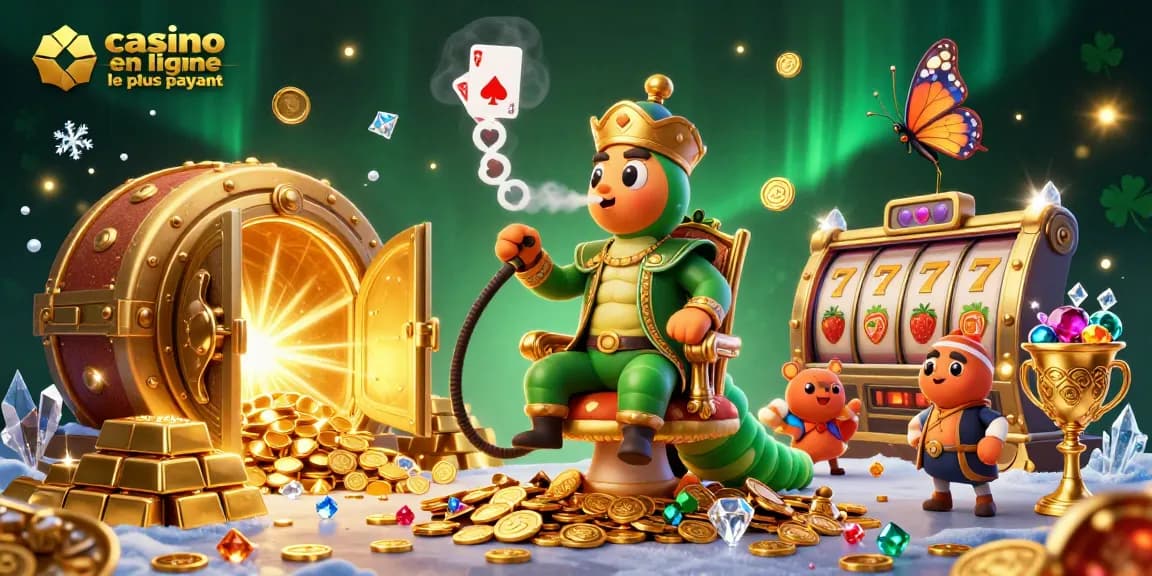Illustration d'un maître chicha chenille dans un sultan turc interagissant avec les symboles de poker au casino en ligne le plus payant.