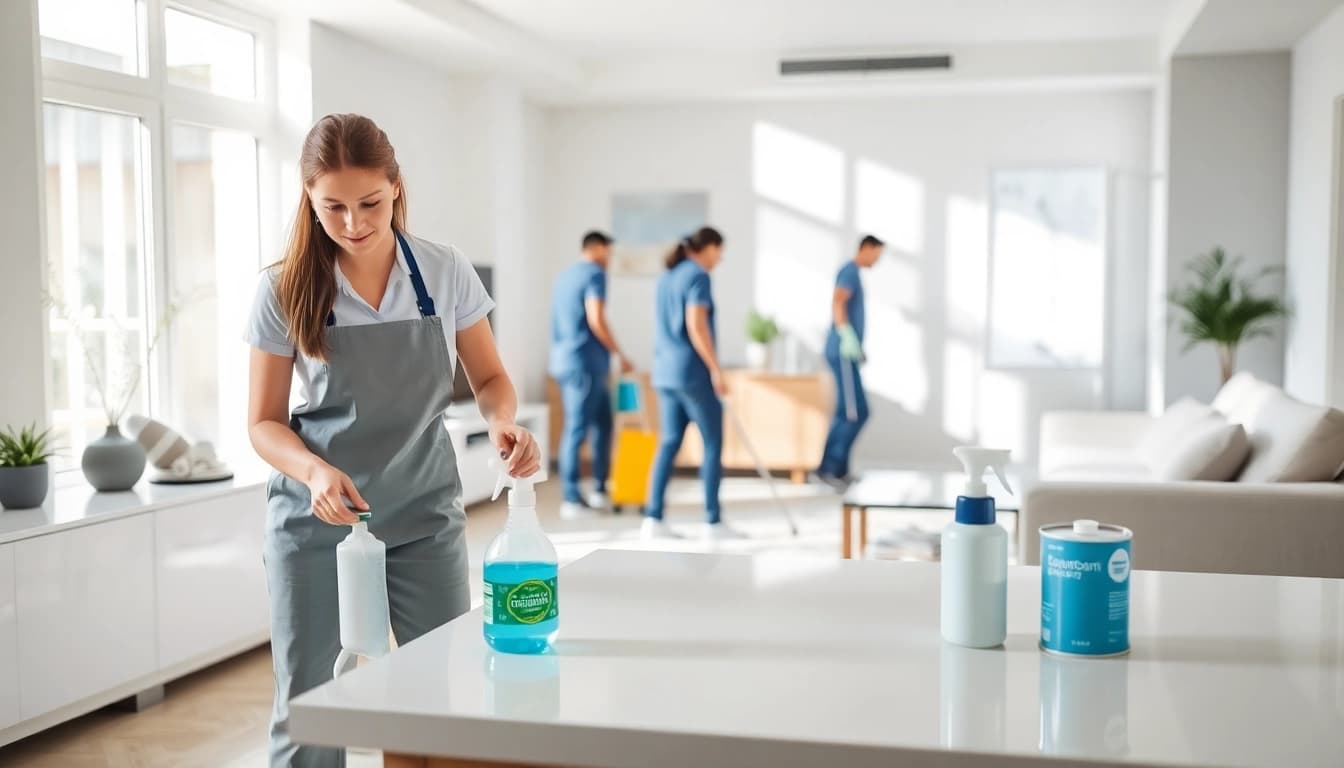 Efficient bond cleaning Brisbane service showcasing dedicated professionals ensuring a spotless apartment.