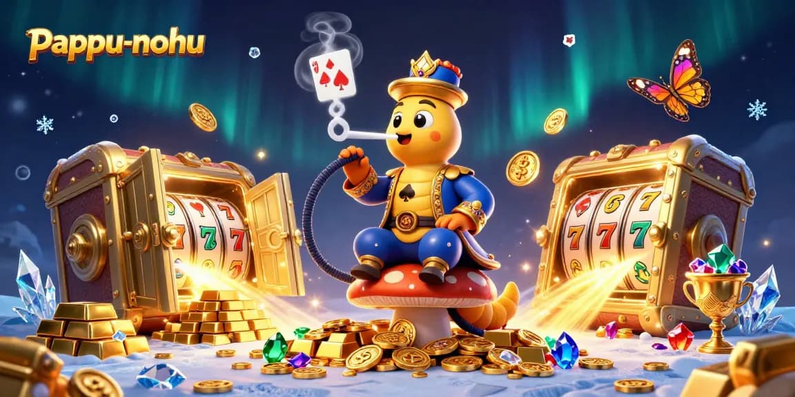 Experience thrilling gameplay in pappu-nohu with an enchanting caterpillar character amidst dazzling casino elements.