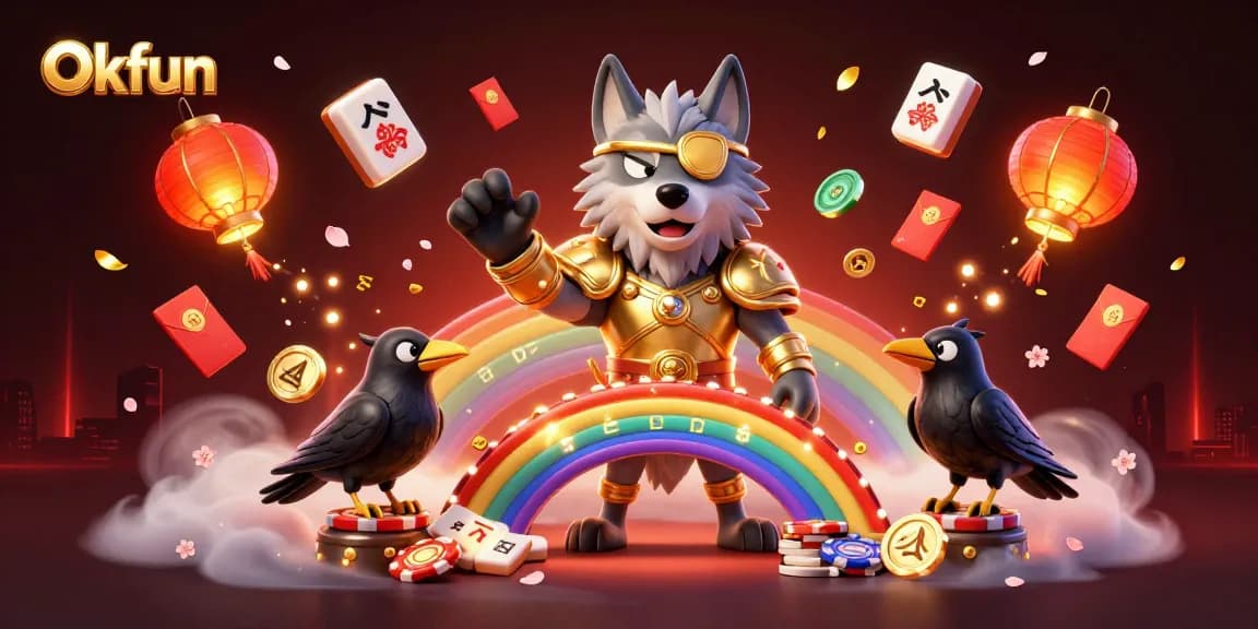 Engage with Okfun's vibrant casino world featuring rich 3D elements celebrating gaming strategy and excitement.