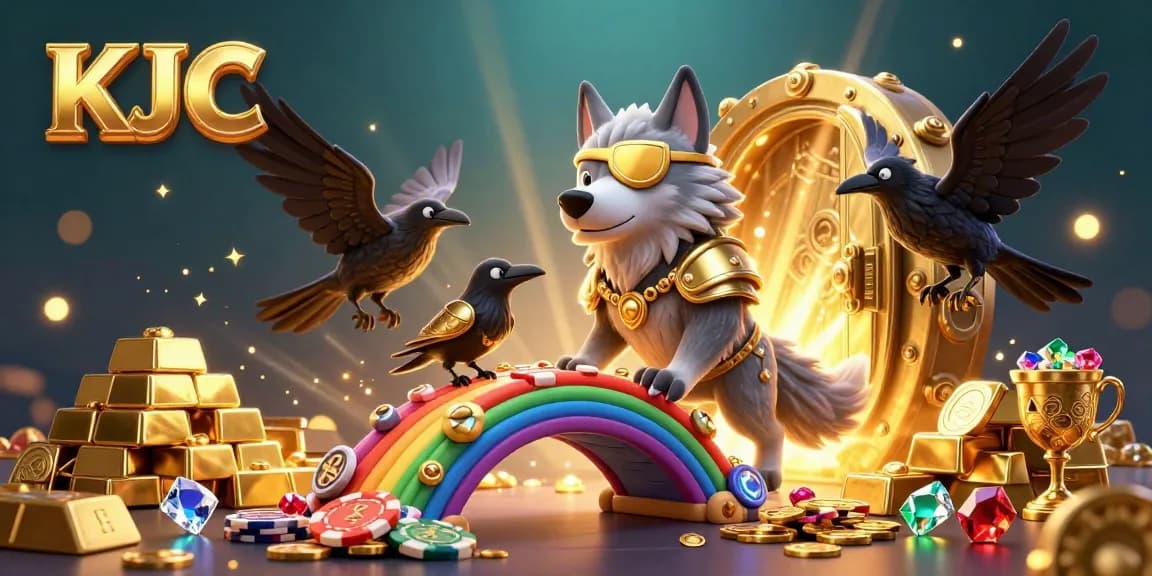 KJC brings adventure to life, showcasing a vibrant 3D scene of an Odin wolf and ravens amidst casino elements.