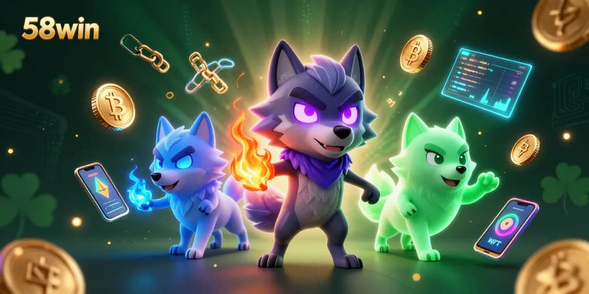 Experience the excitement with 58win's dynamic casino environment featuring ghostly wolves and crypto coins.