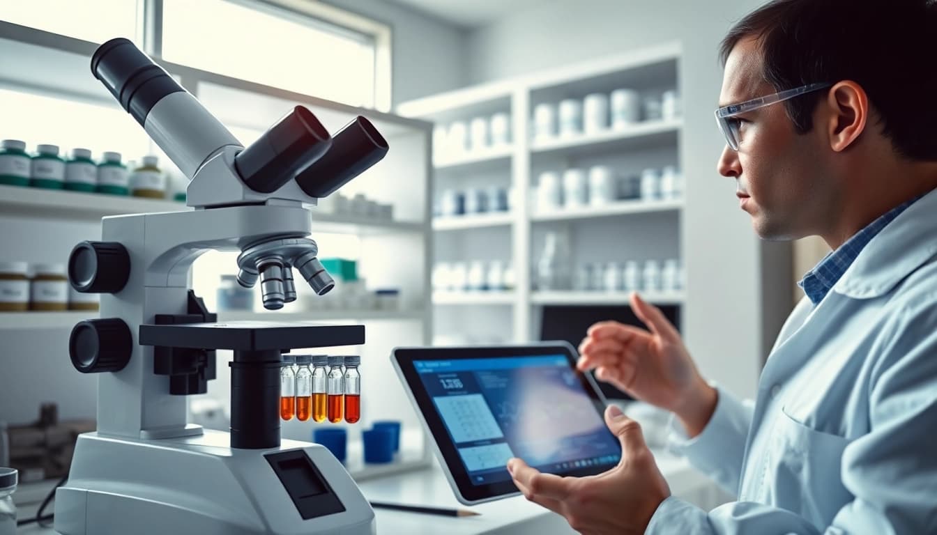 A researcher investigates peptide samples, illustrating how much is a tb with clarity in a lab setting.