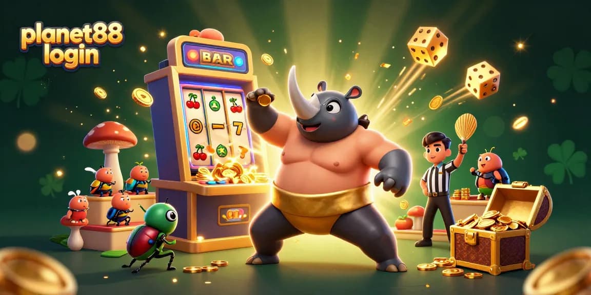Experience thrilling wins with planet88 login, featuring fun characters and slot action in a vibrant scene.