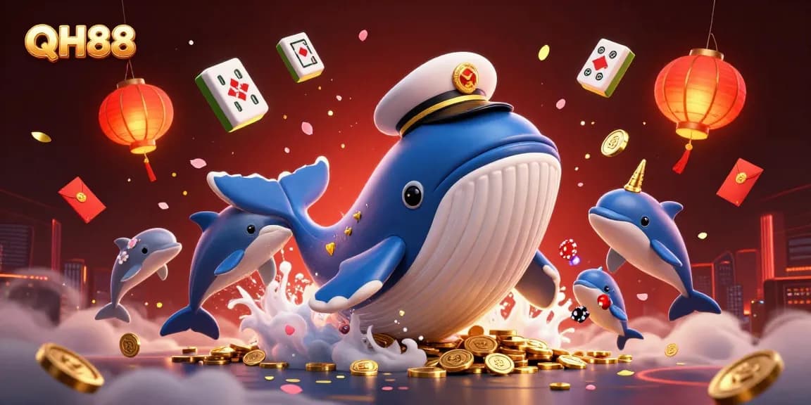 Engage with QH88's thrilling ocean of rewards, where playful dolphins and a captain whale explore delightful games.