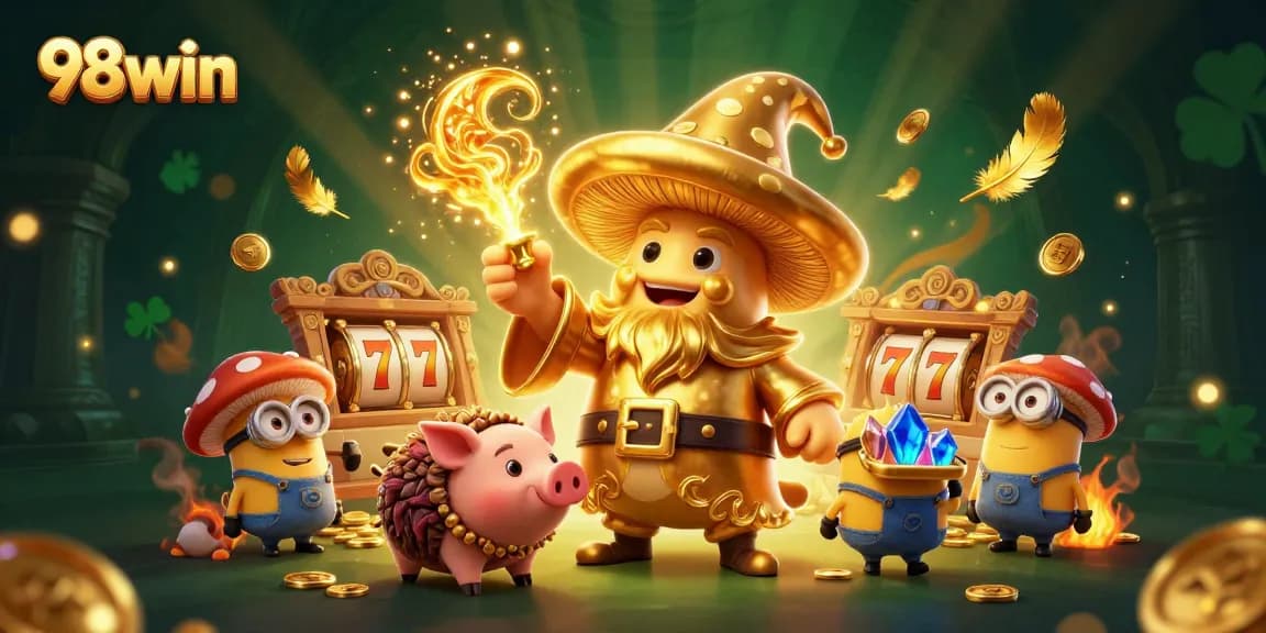 Spin to win with 98win's magical golden wizard and treasure-filled adventure