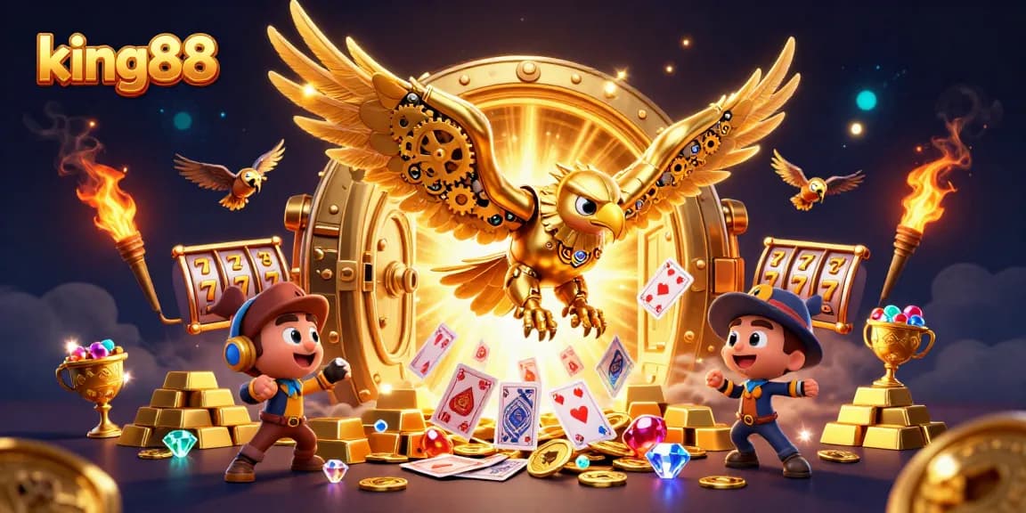 Experience the thrill of king88 with a vibrant 3D illustration showcasing casino action and excitement.