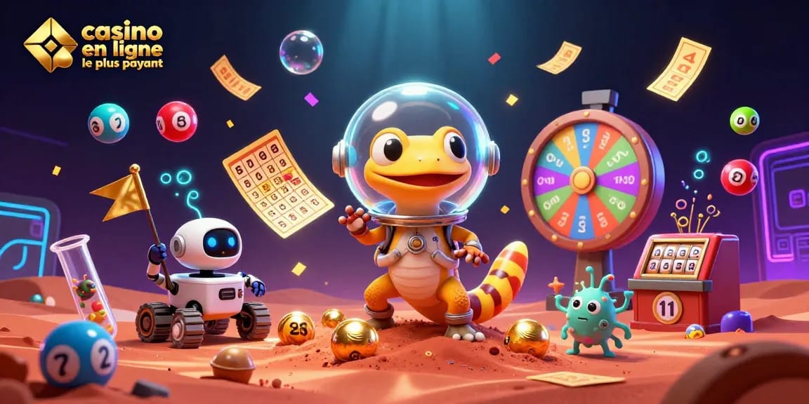 Le casino en ligne le plus payant : le gecko martien et son robot découvrent un trésor sous le sable de Mars.