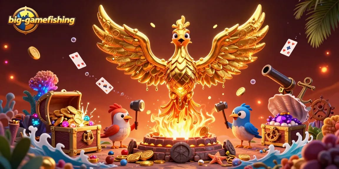 Engage in big-gamefishing with molten phoenix and treasure-filled underwater adventure!