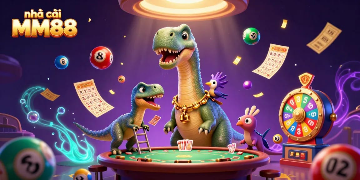 Join the fun at nhà cái MM88, where vibrant games and thrilling experiences await in this 3D illustration.