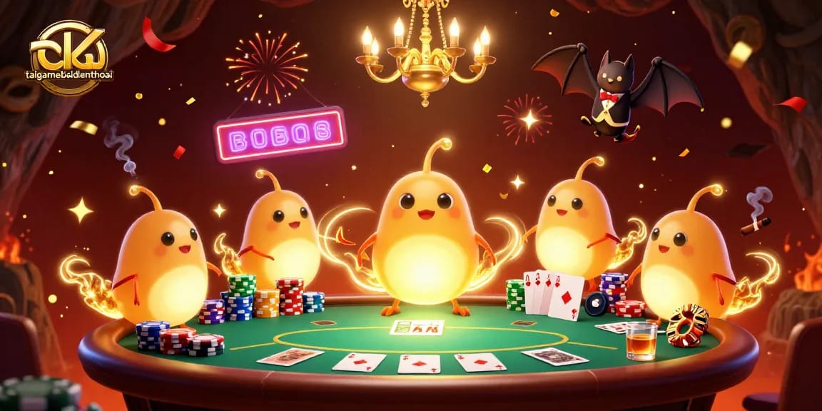 Engage in the thrilling action of taigamebaidienthoai with vibrant glowworms lighting up a cave casino.