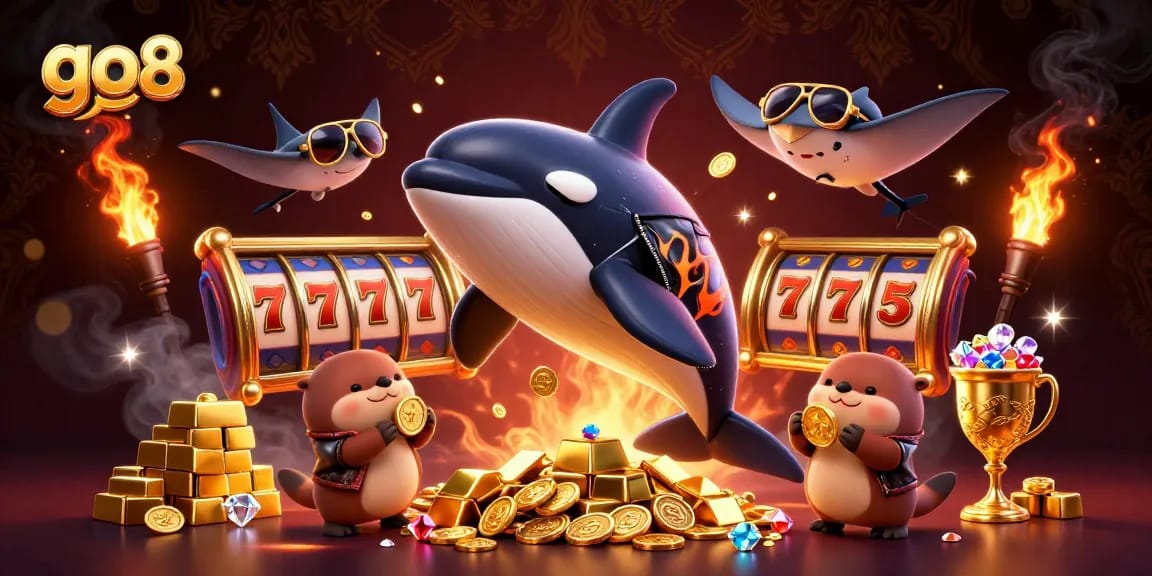 Join the excitement at go 88 with a lively casino-themed illustration featuring vibrant characters and slot reels.