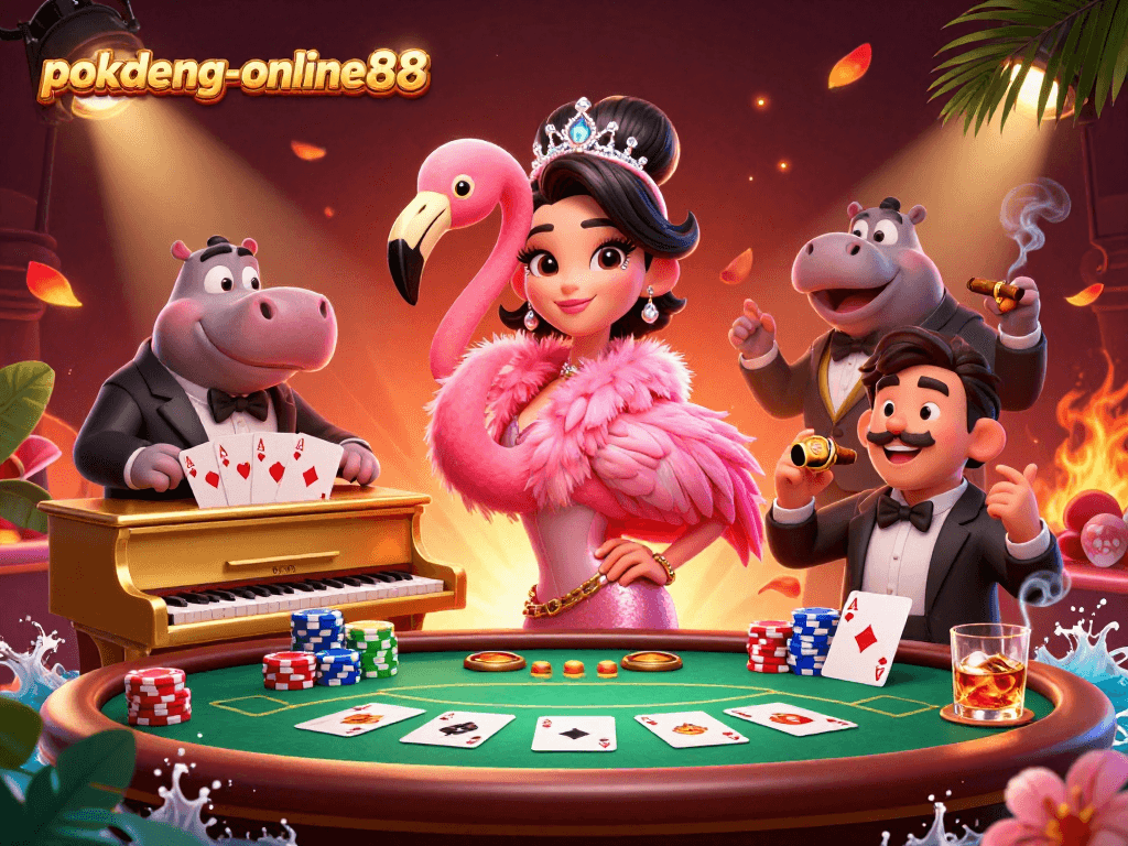 Engage with thrilling poker action at pokdeng-online88, featuring exclusive game elements and colorful characters.