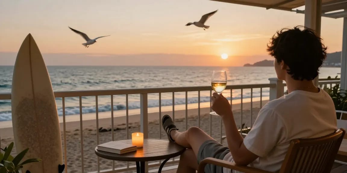 Relaxing ocean view experience at 여수op with sunset ambiance and cozy outdoor setting.