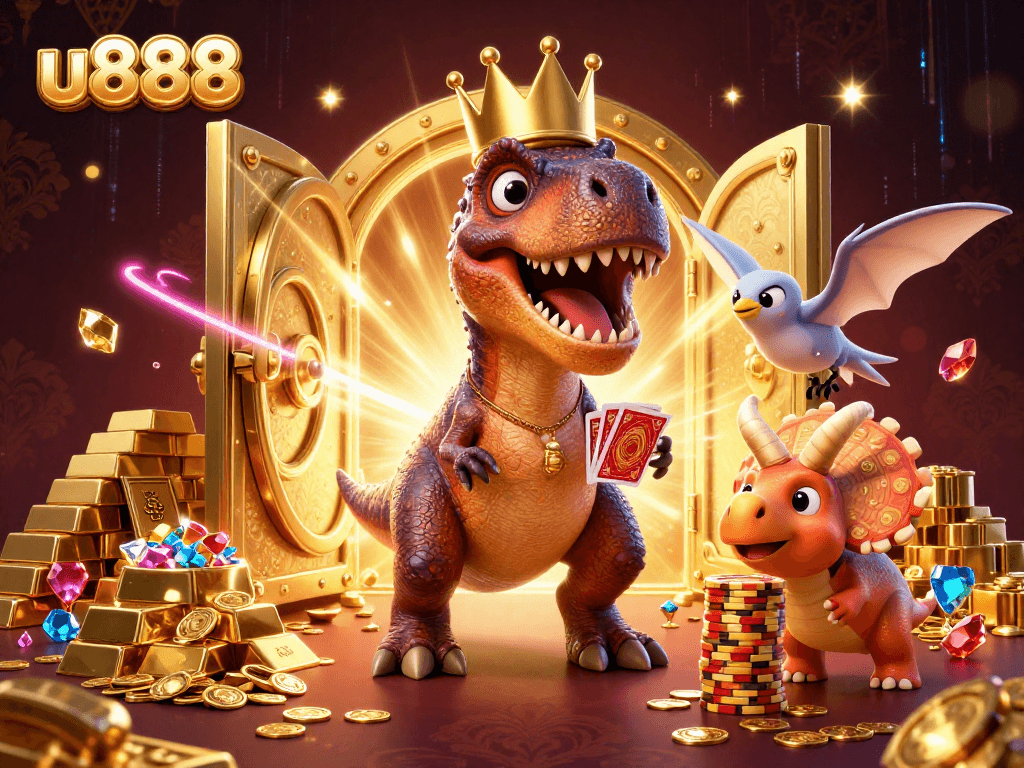 u888 players experience a thrilling casino atmosphere in this vibrant 3D illustration with exciting game elements.