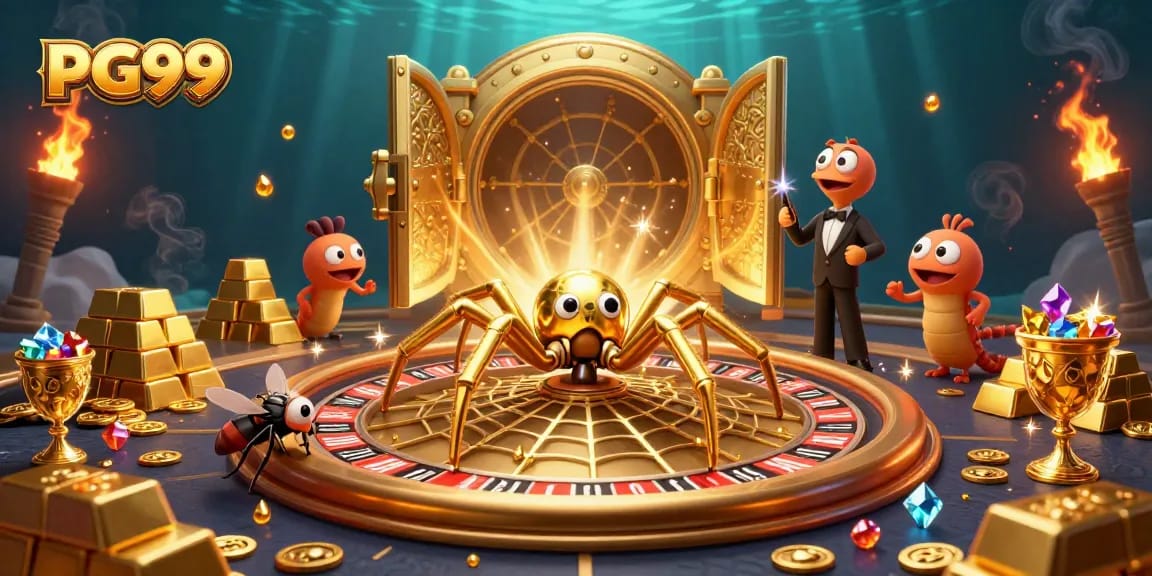 Experience the vibrant PG99 casino world as the golden spider spins thrills and winnings.