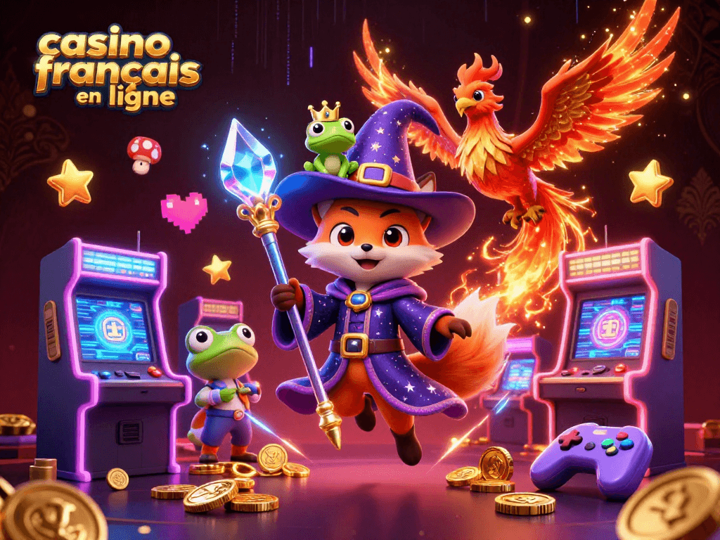 Jouer sur un casino français en ligne, exploration dynamique avec un magicien, un phénix et d'autres éléments colorés.