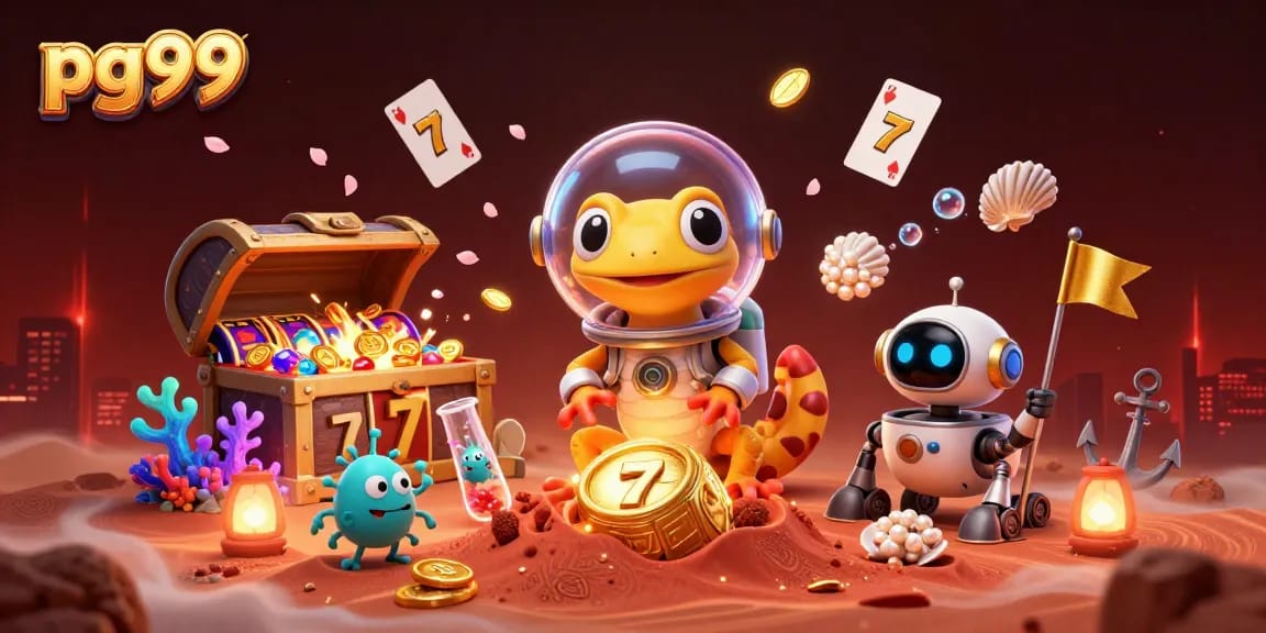 Spin the slots at pg99 with a Martian gecko in a glowing casino on Mars.