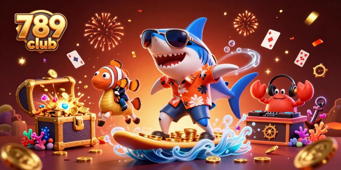 Play exciting games at 789 club with vibrant characters and gold coin waves