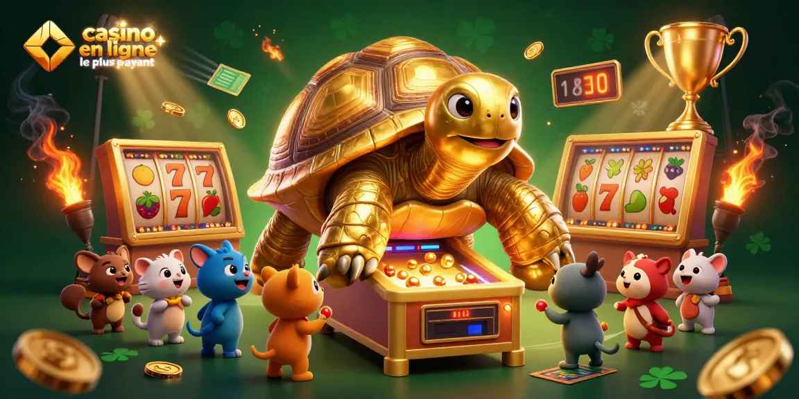 Jouer au casino en ligne le plus payant avec une tortue en pinball et des animaux amusés.