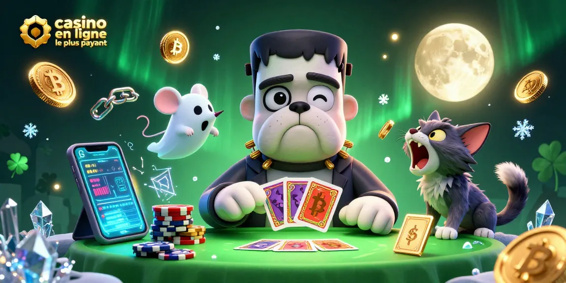 Le casino en ligne le plus payant avec un bulldog Frankenstein et un chaton loup dans une scène animée.