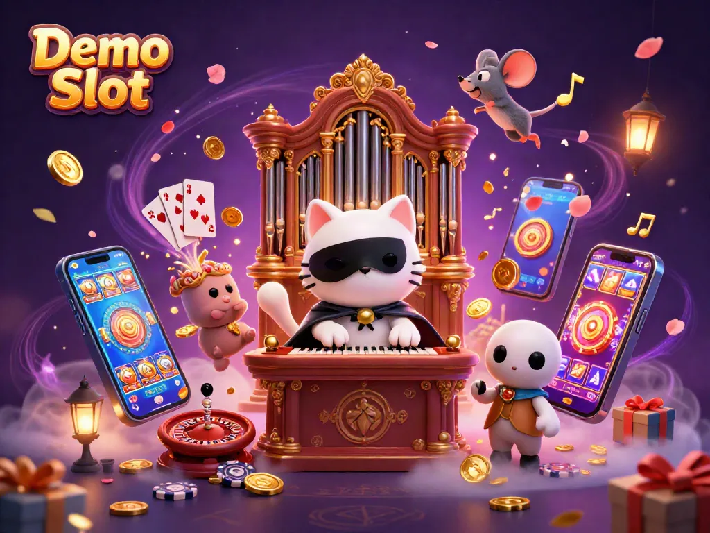 Play with free Demo Slot games featuring a phantom cat and festive casino scene.