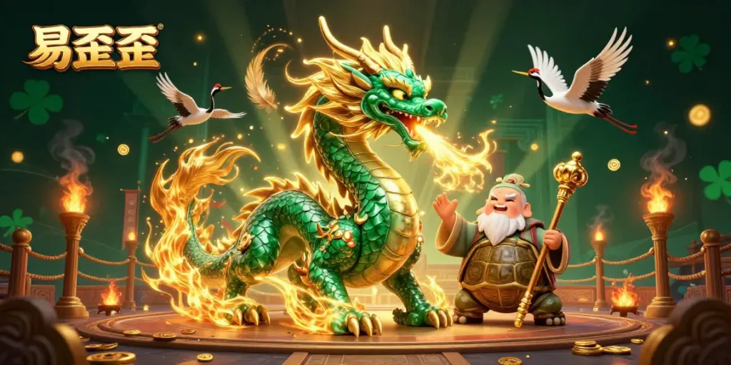 Engage in幸运 with 易歪歪, showcasing a jade dragon amidst dynamic gambling elements.