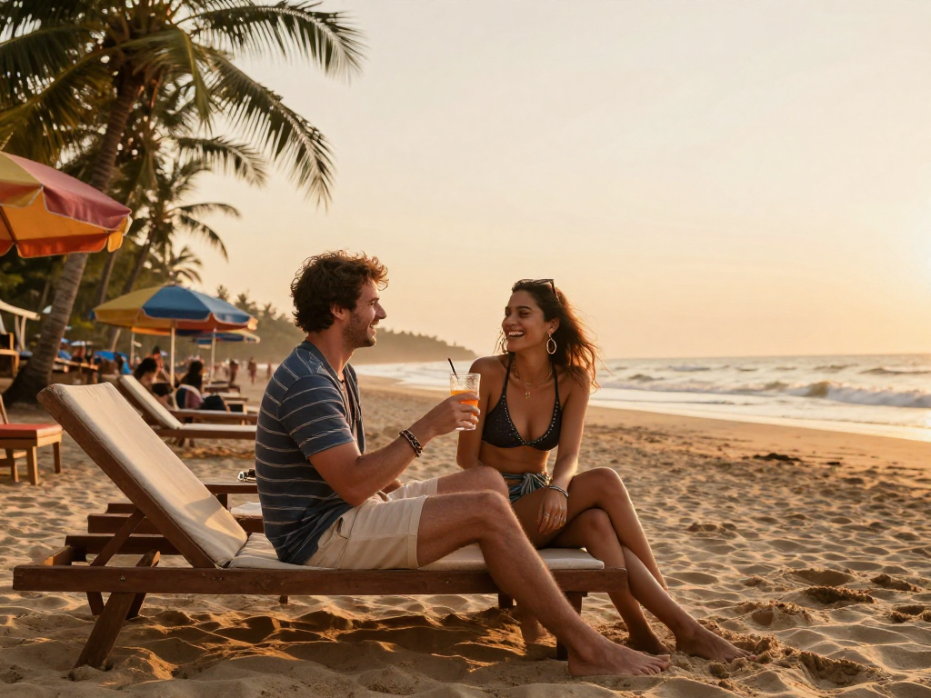 Goa call girls enjoying a sunset beach moment, capturing joy and luxury.