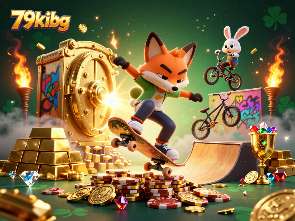 Experience thrilling gameplay with 79kibg featuring a skateboarder fox and BMX rabbit in an exciting casino scene.