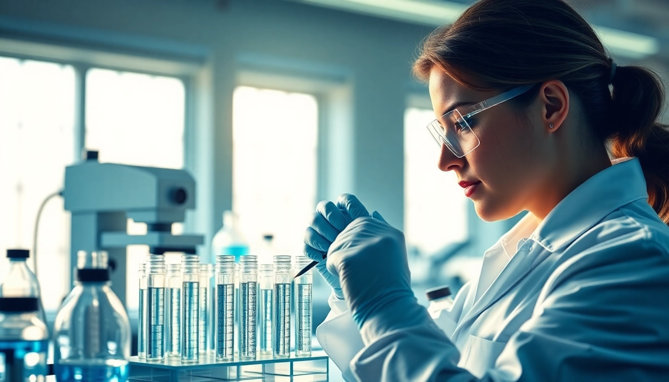 Scientist measuring peptide samples in a professional lab, showcasing cargi research.