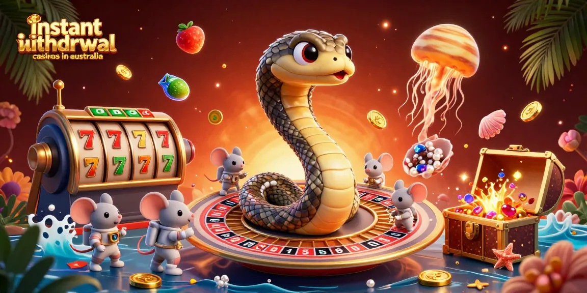 Experience fast payouts at instant withdrawal casinos in australia with vibrant cartoon characters and dynamic elements.