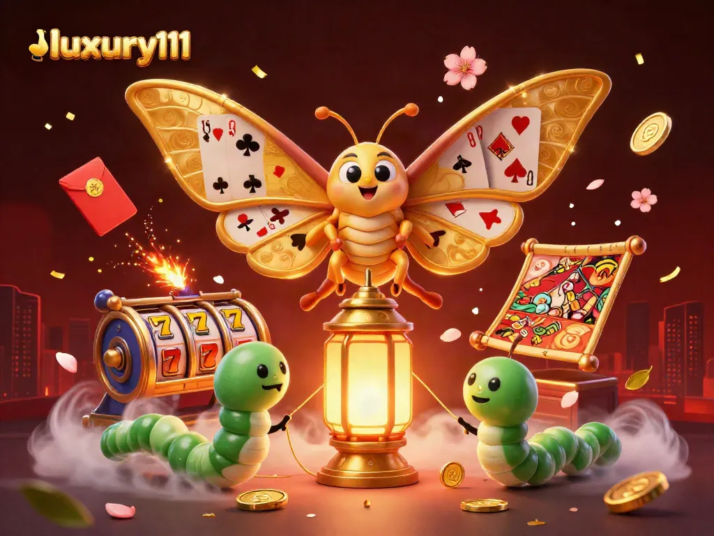 Experience excitement with luxury111 as golden casino scenes intertwine with an ethereal moth.