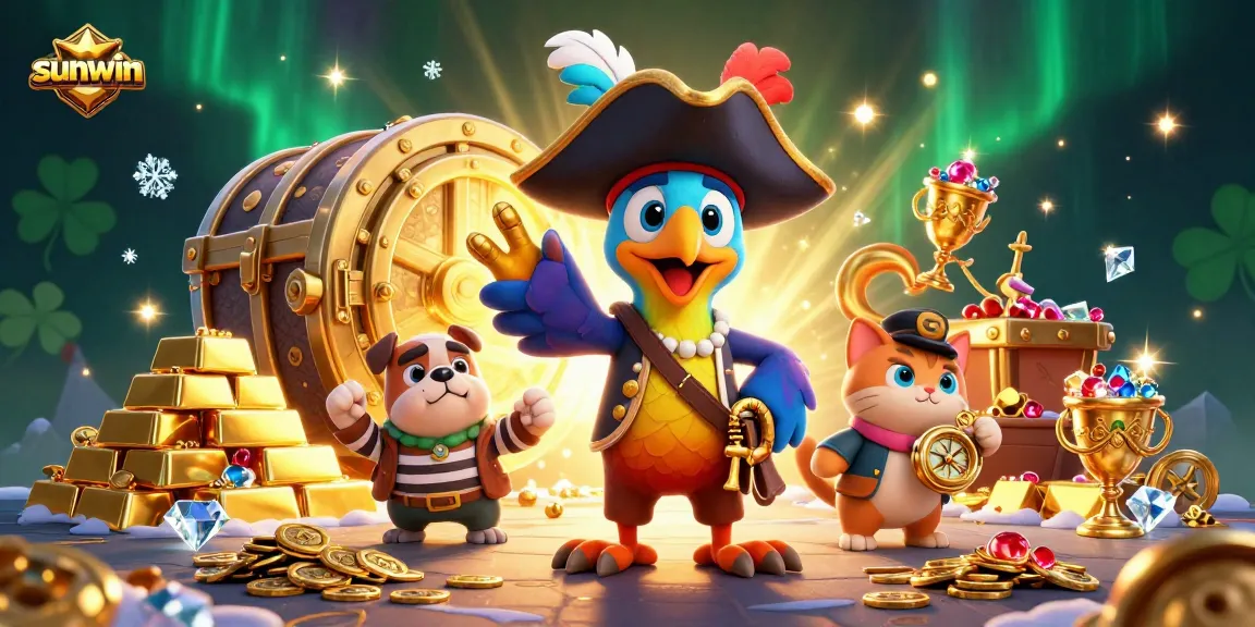 Experience sunwin's vibrant pirate-themed gaming adventure with a colorful illustration.