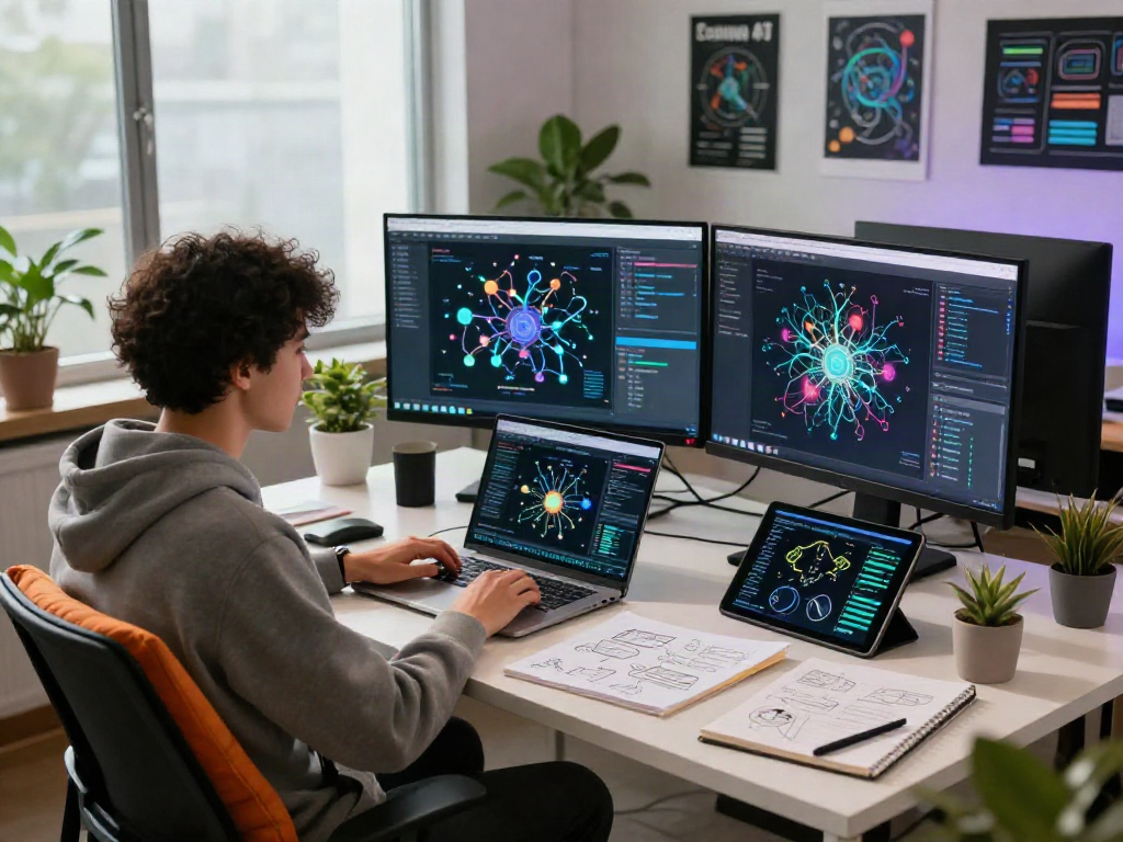 Engineer analyzing AI algorithms in a modern workspace to enhance crush on ai technology.