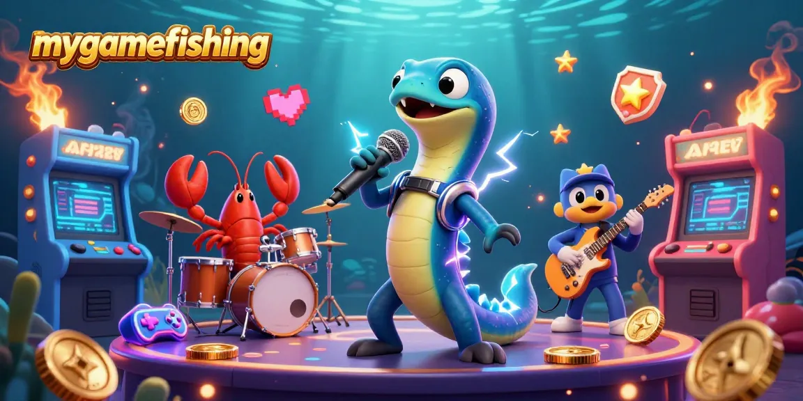 Engage with mygamefishing in a vibrant underwater casino scene featuring a DJ eel and musical sea creatures.