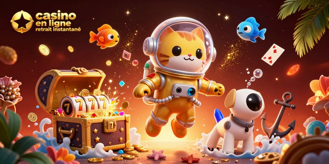 Gagnez instantanément avec le casino en ligne retrait instantané au milieu d'illustrations colorées.