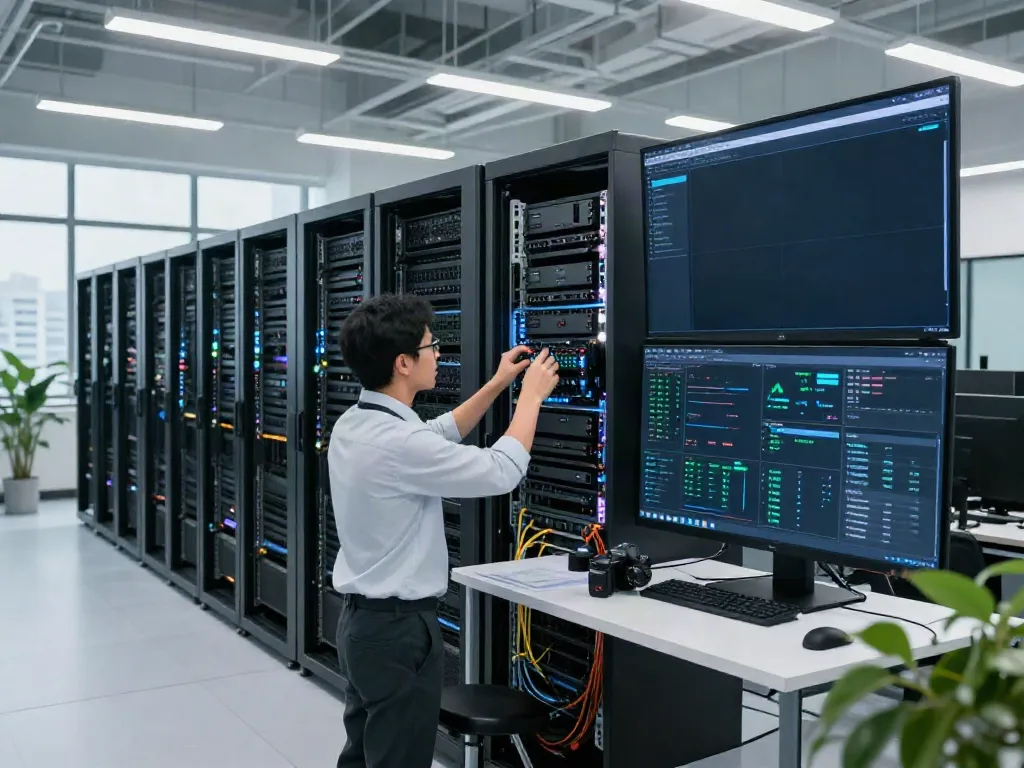 AI inference data monitored within a high-tech data center.