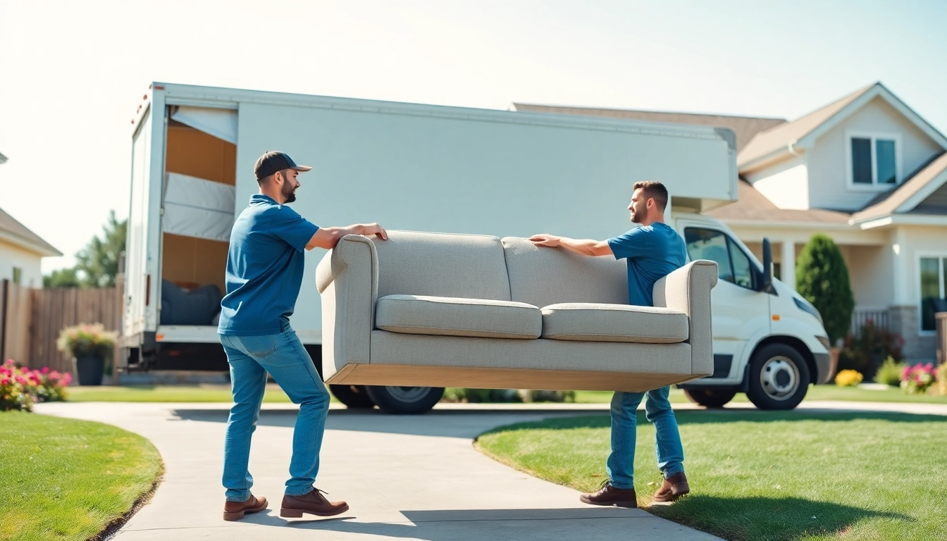 Showcasing Residential Moving Services with professional movers carefully transporting a sofa.
