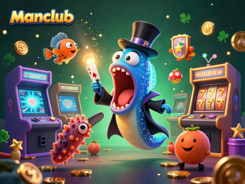 Experience the thrilling gameplay of manclub with a vibrant casino-themed 3D illustration.