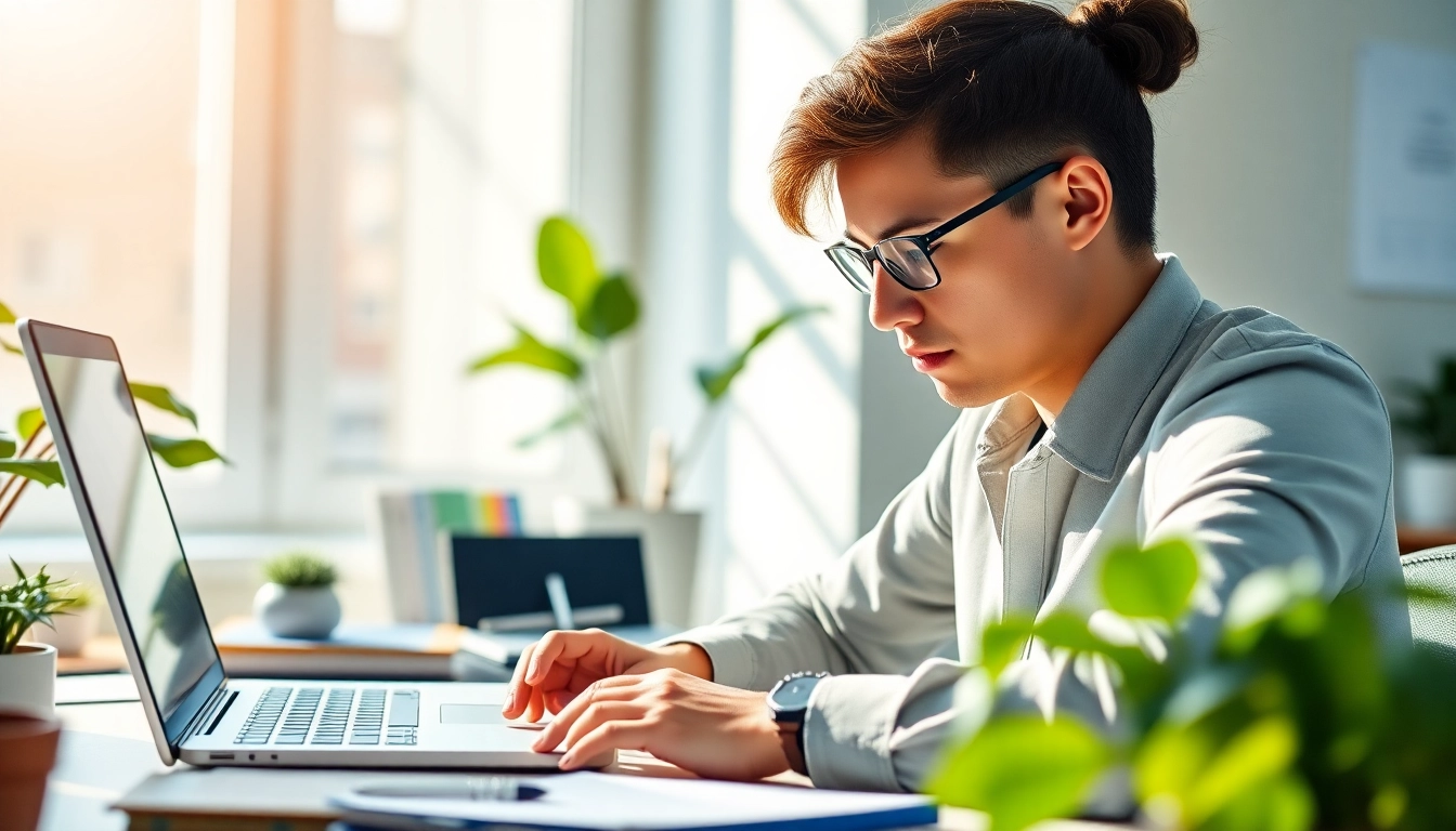 Your Most Productive Life illustrated through a focused individual working productively at a well-organized desk.